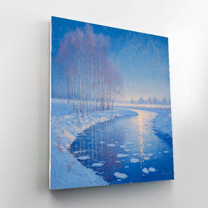 Claude Monet Inspired Frosted Poplar Riverbank At Blue Hour paint by color