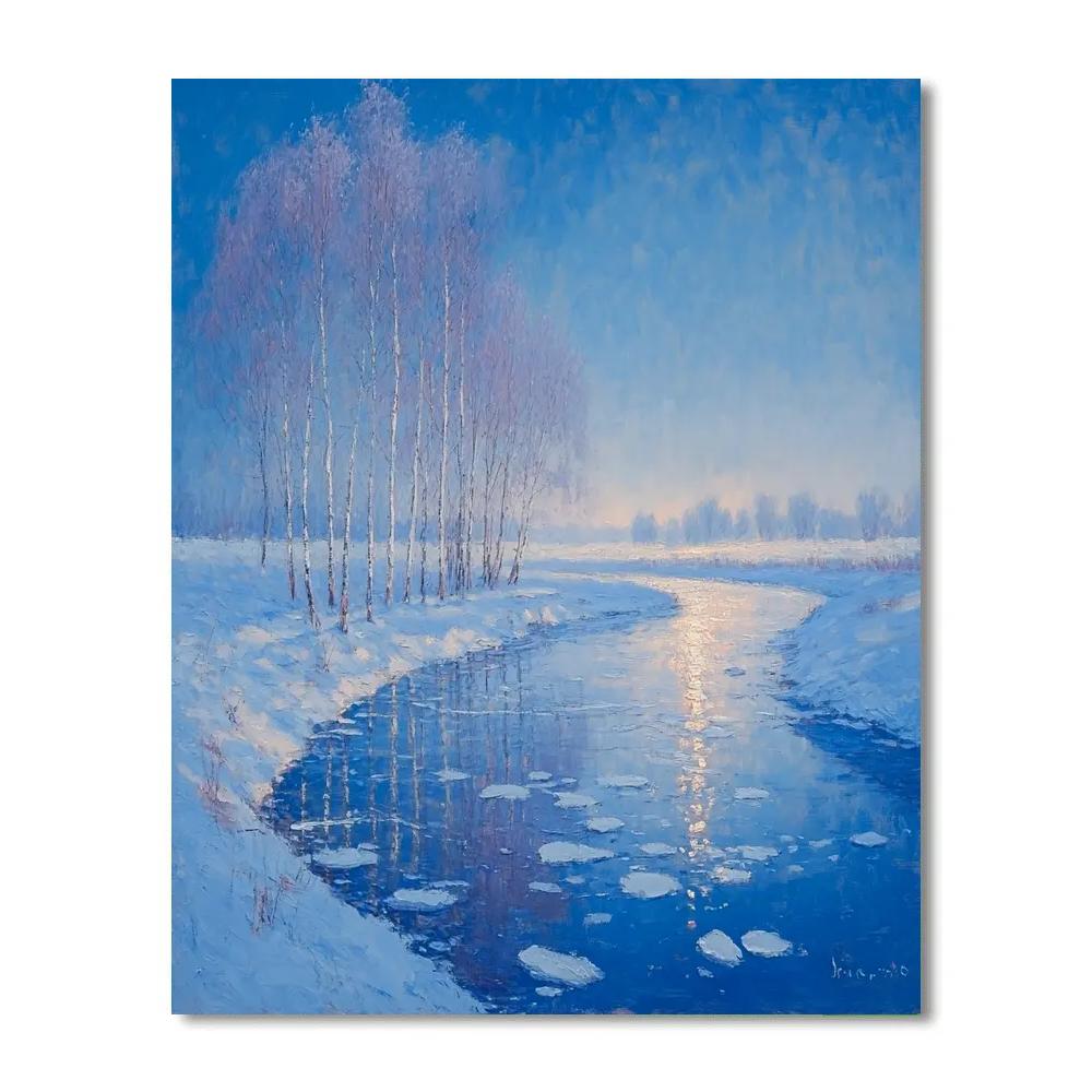 Claude Monet Inspired Frosted Poplar Riverbank At Blue Hour paint by color