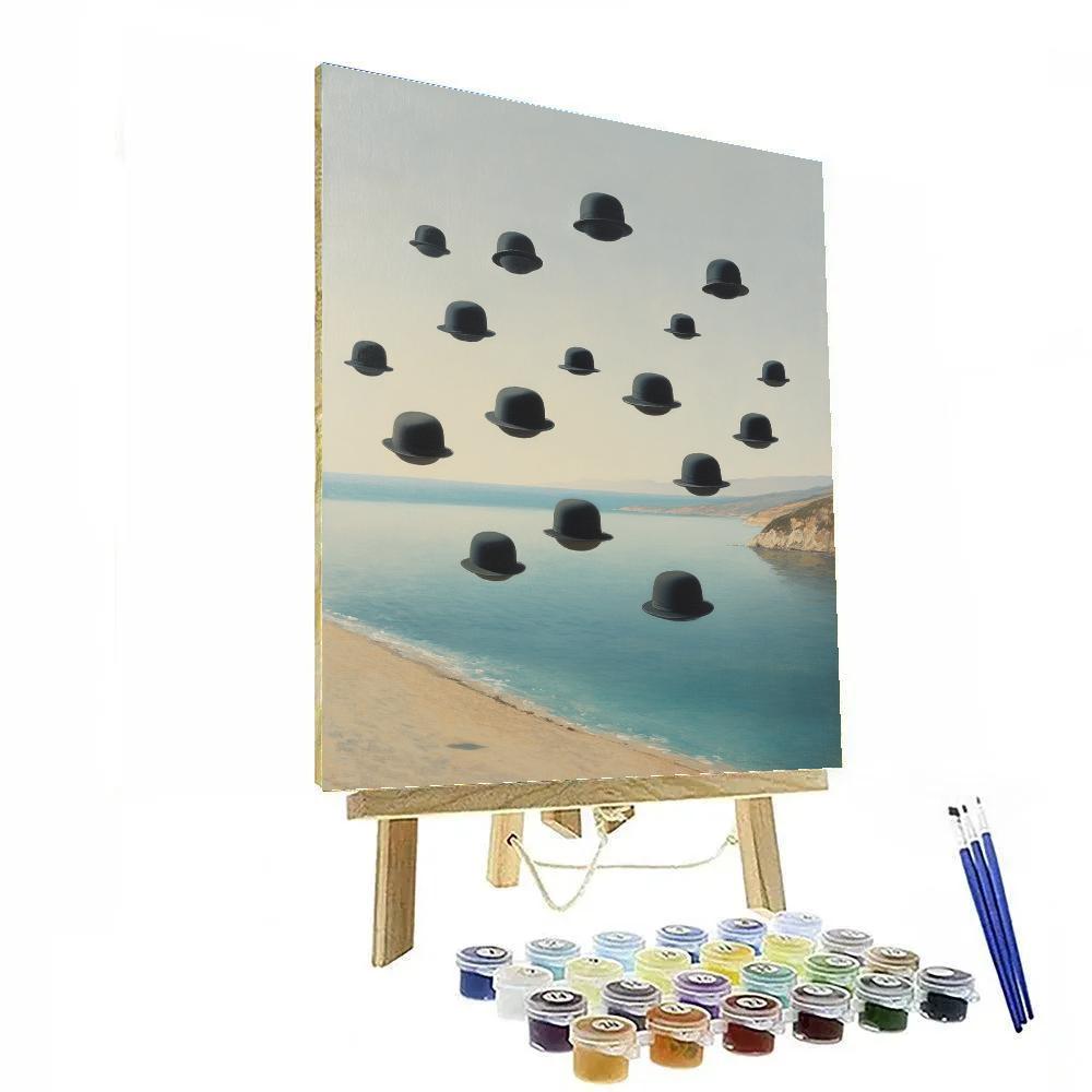 René Magritte Inspired Floating Bowler Hats Over Beach DIY paint by numbers