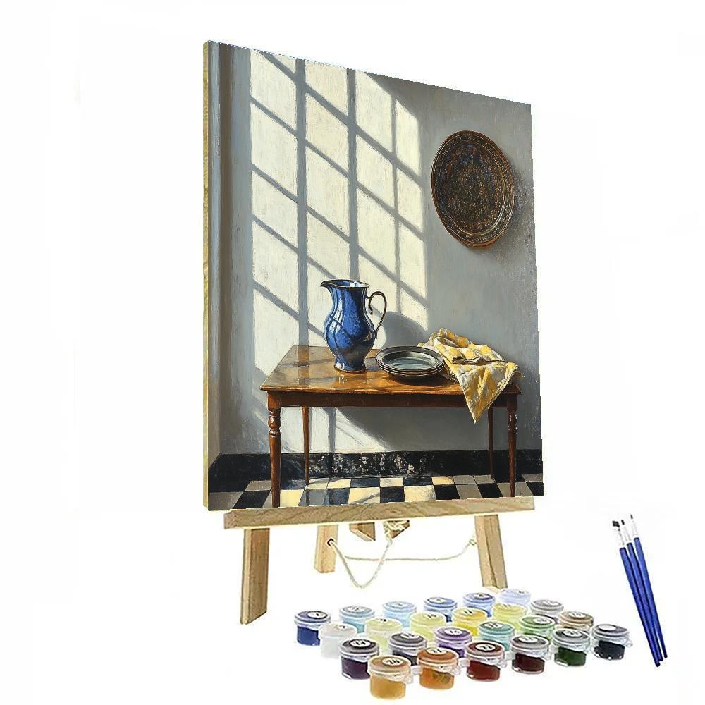 Johannes Vermeer Inspired Lapis Pitcher And Delft Tiles In Window Light paint by color