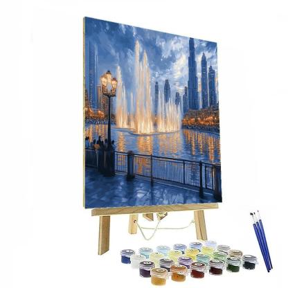 Evening Reflections At The Dubai Fountain Boardwalk Dubai United Arab Emirates Number painting