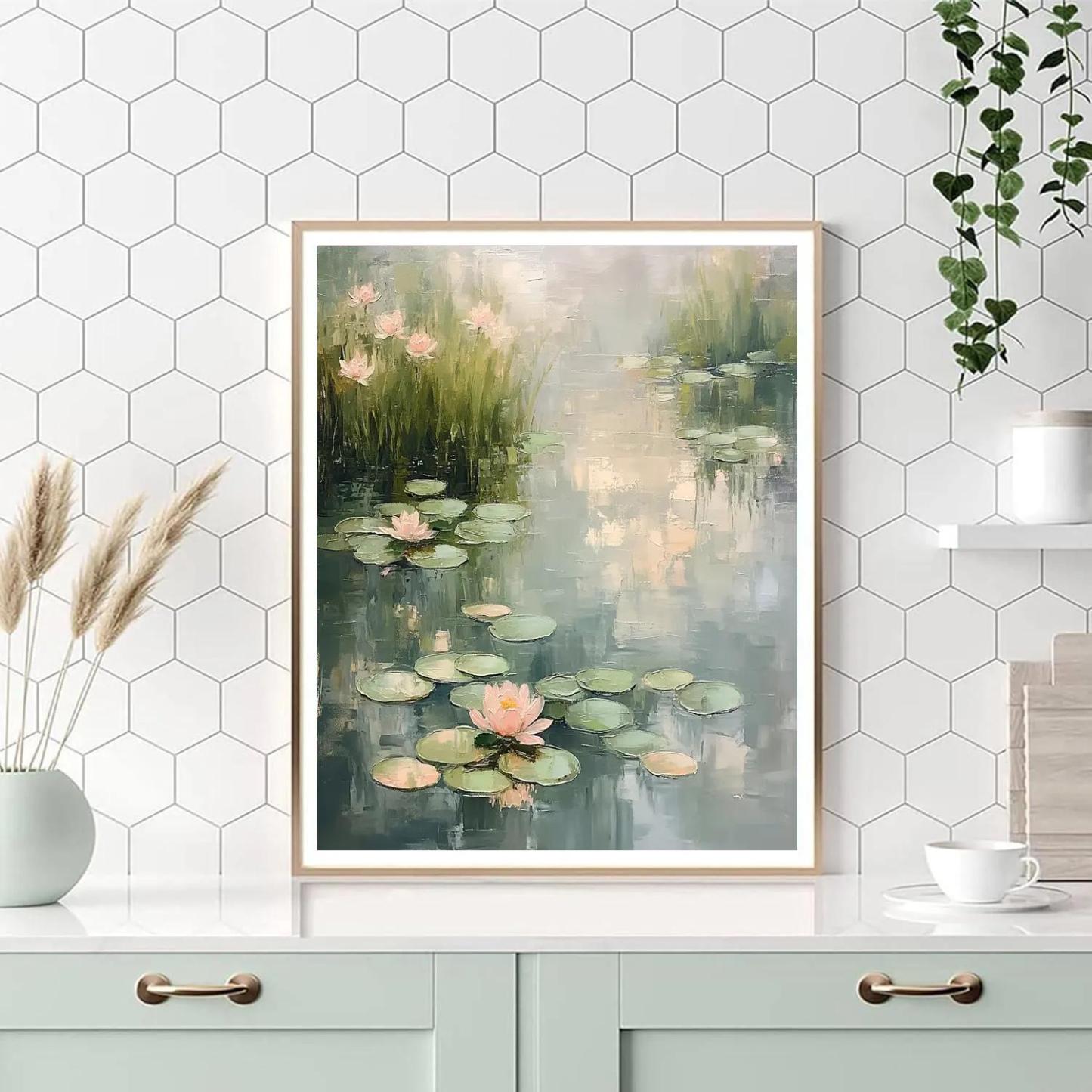 Claude Monet Inspired Spring Thaw Waterlilies In Silver Rainlight Paint by numbers art