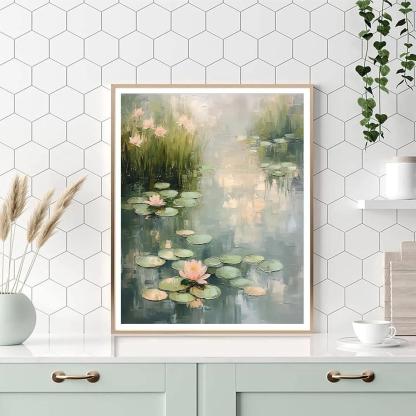 Claude Monet Inspired Spring Thaw Waterlilies In Silver Rainlight Paint by numbers art