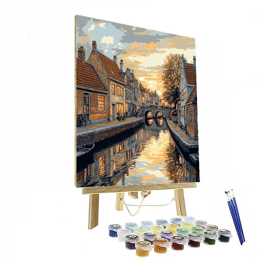 Johannes Vermeer Inspired Delft Canal Reflections Beneath Pale Dawn Paint by numbers kits