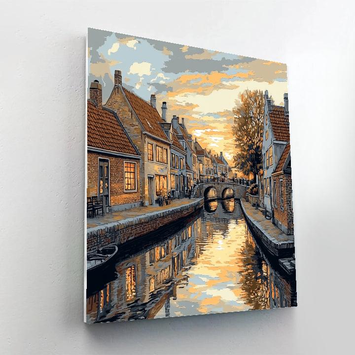 Johannes Vermeer Inspired Delft Canal Reflections Beneath Pale Dawn Paint by numbers kits