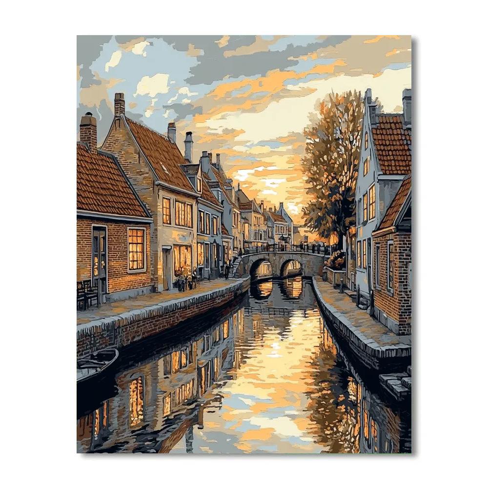 Johannes Vermeer Inspired Delft Canal Reflections Beneath Pale Dawn Paint by numbers kits