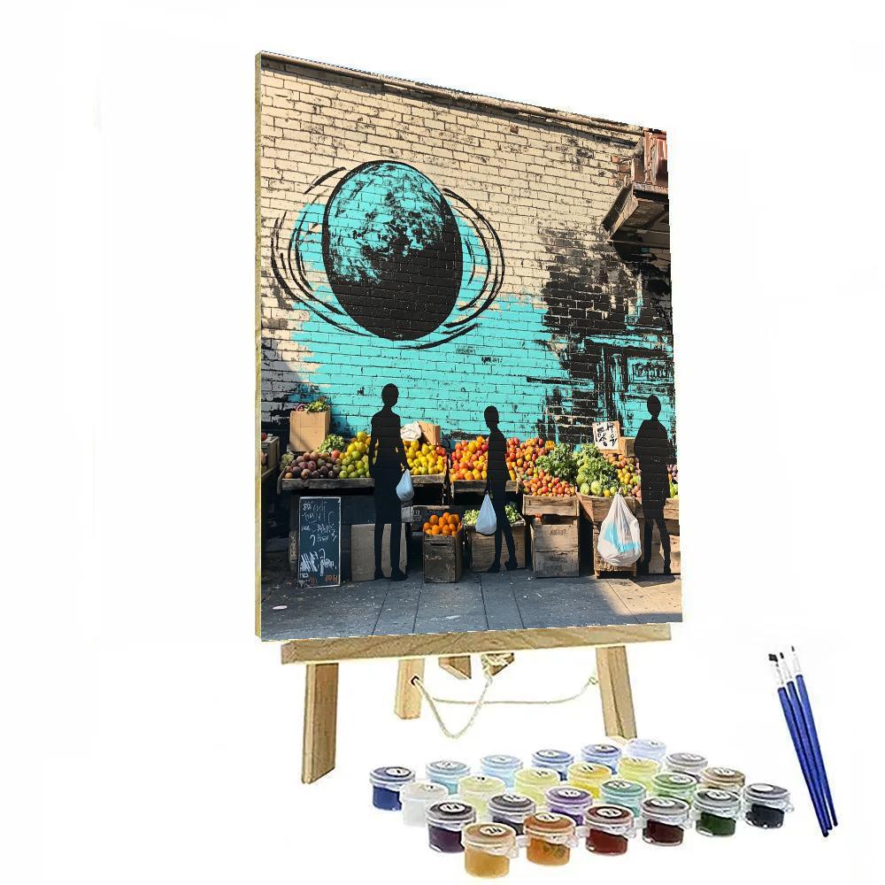 Banksy Inspired Street Market With Planet Graffiti Painting by numbers kit