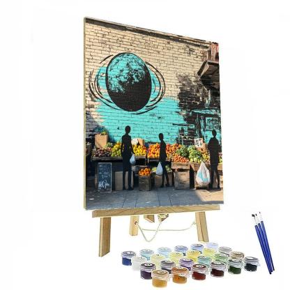Banksy Inspired Street Market With Planet Graffiti Painting by numbers kit