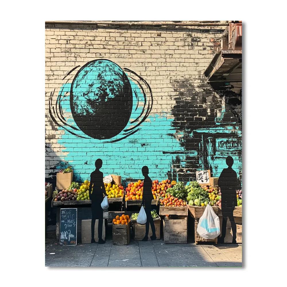 Banksy Inspired Street Market With Planet Graffiti Painting by numbers kit
