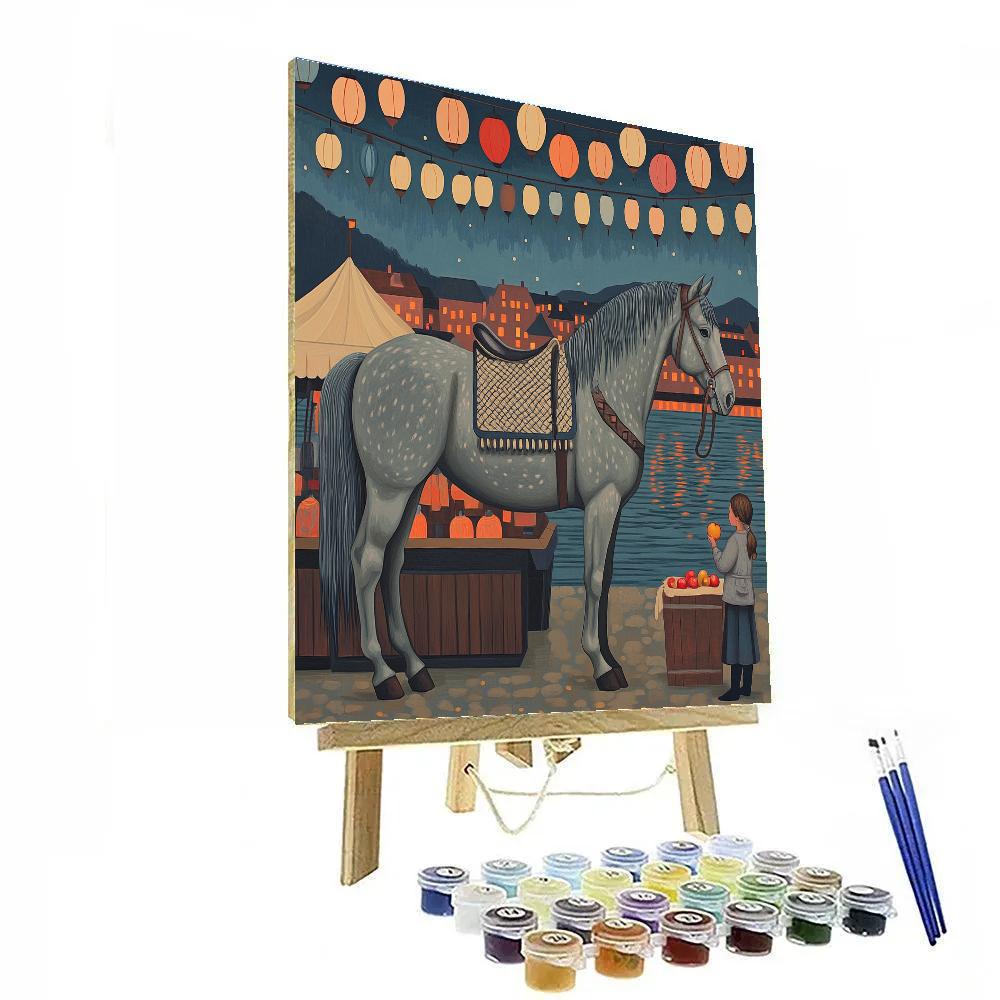 Lantern Market With Horse Guardian Paint by numbers art