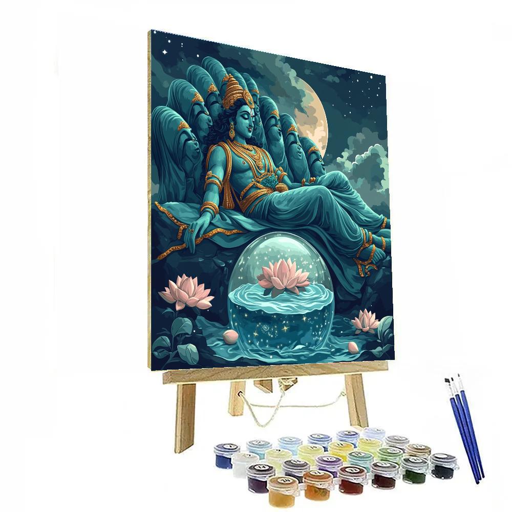 Ananta Shesha Cradling A Starlit Ocean Globe paint by number