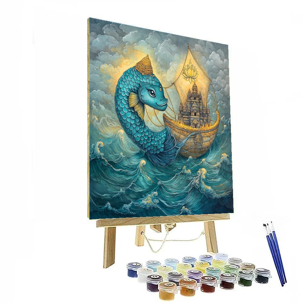 Matsya Guiding A Floating Temple Ark Painting by numbers kit