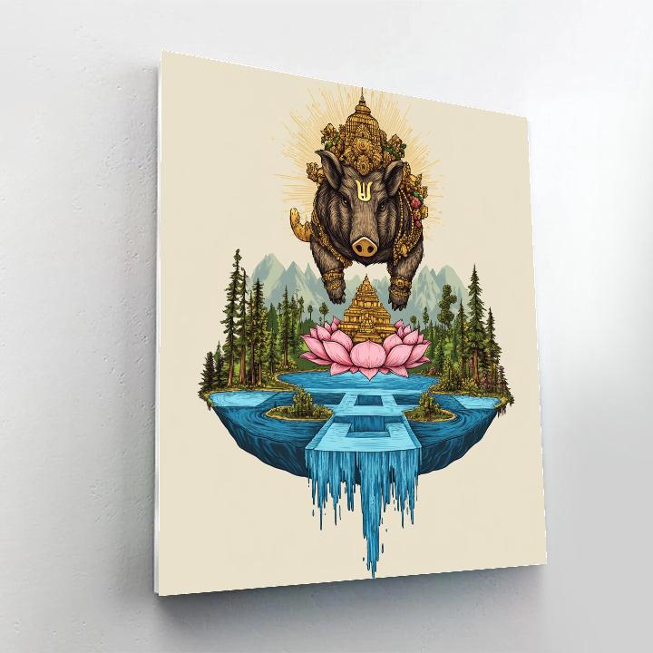 Varaha Lifting A Floating Island Of Sacred Rivers paint by number