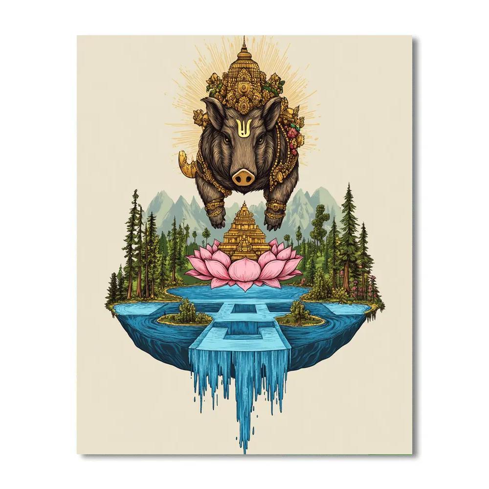 Varaha Lifting A Floating Island Of Sacred Rivers paint by number