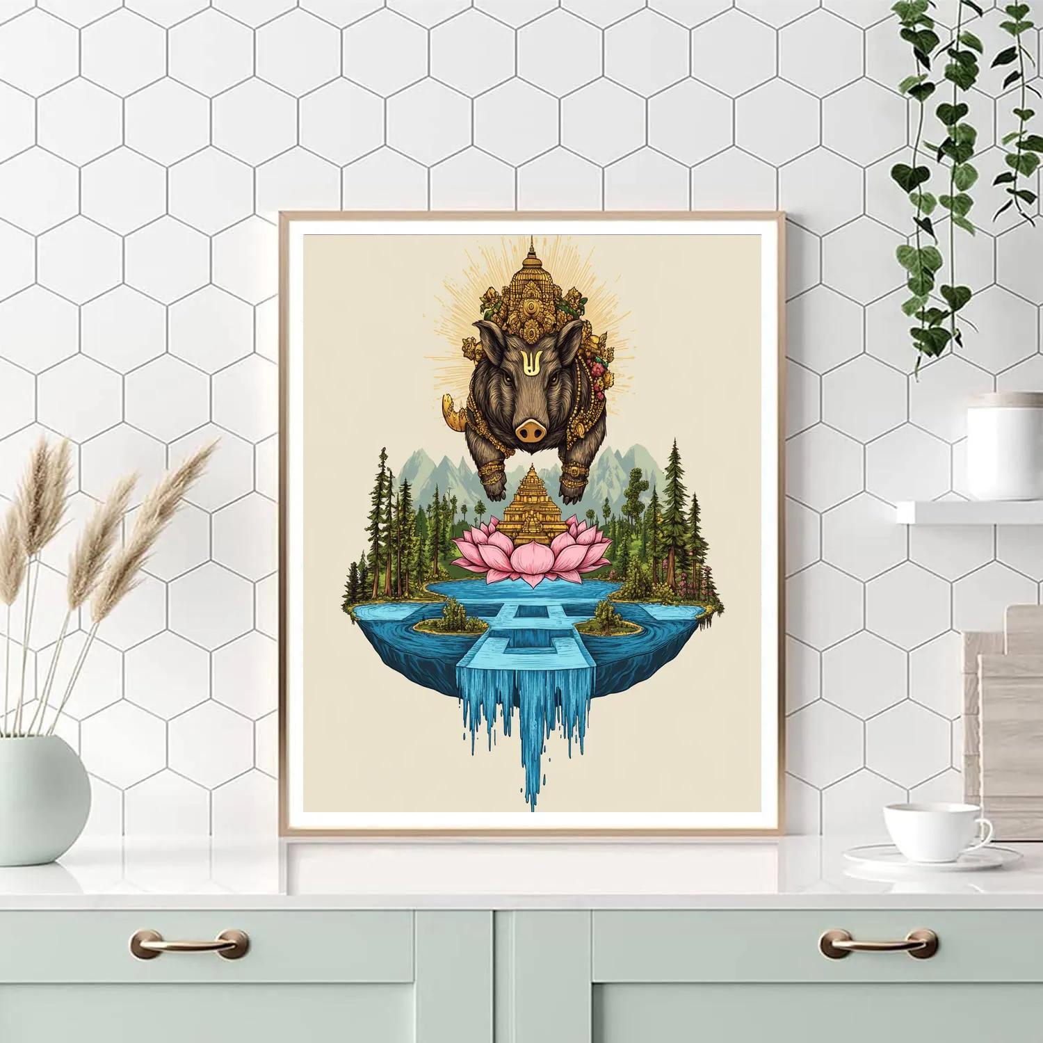 Varaha Lifting A Floating Island Of Sacred Rivers paint by number
