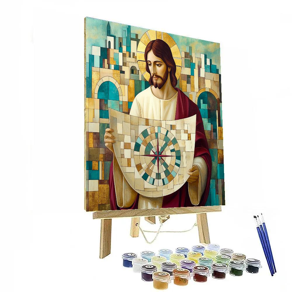 Stained Glass Jesus Dream Map paint by color