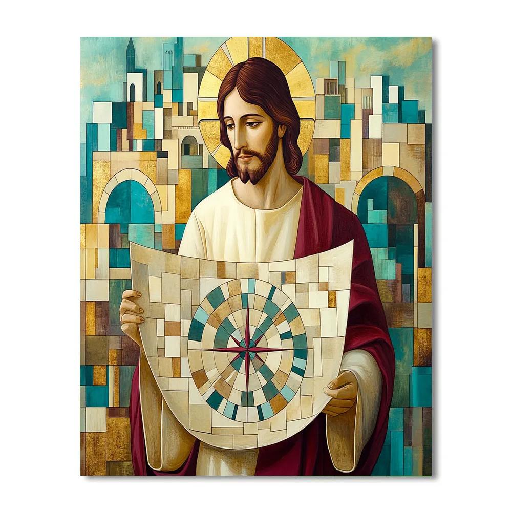 Stained Glass Jesus Dream Map paint by color