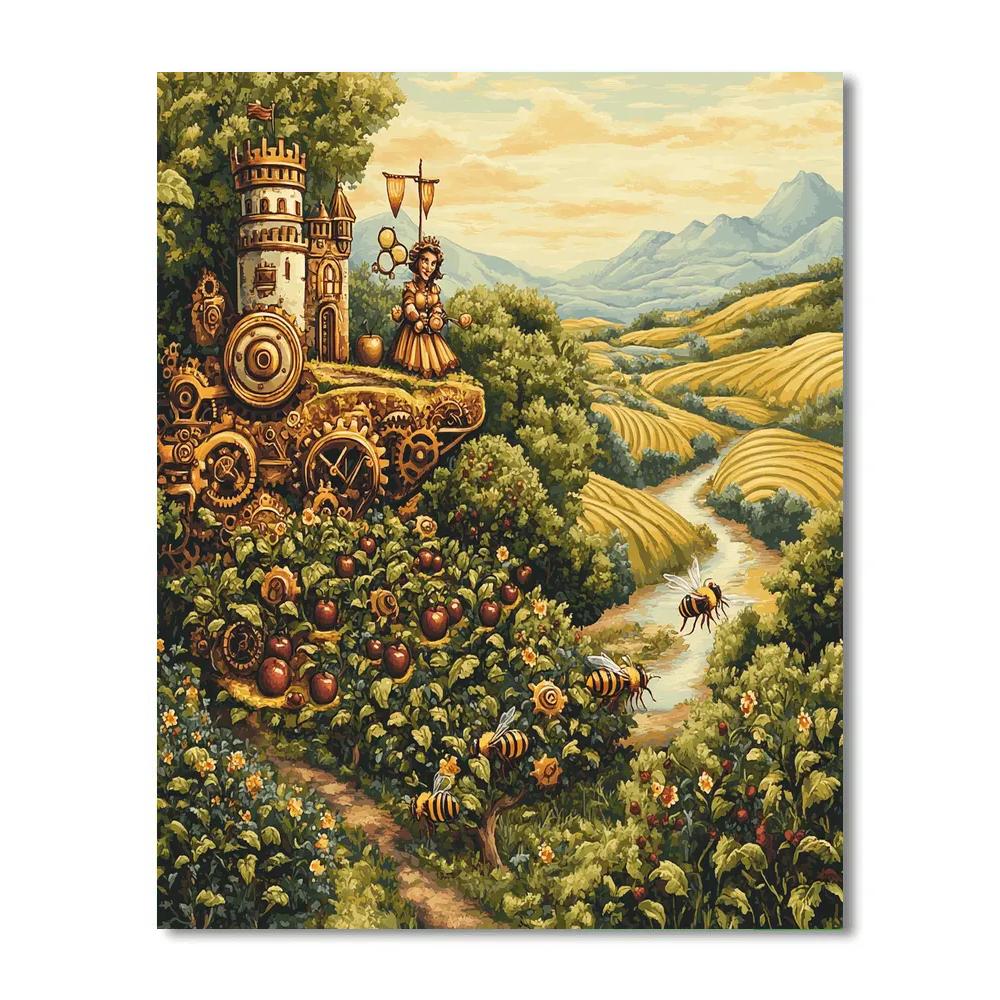 Clockwork Orchard With Castle Overlook Number painting