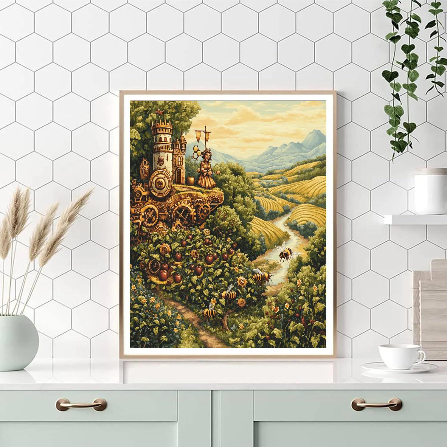 Clockwork Orchard With Castle Overlook Number painting