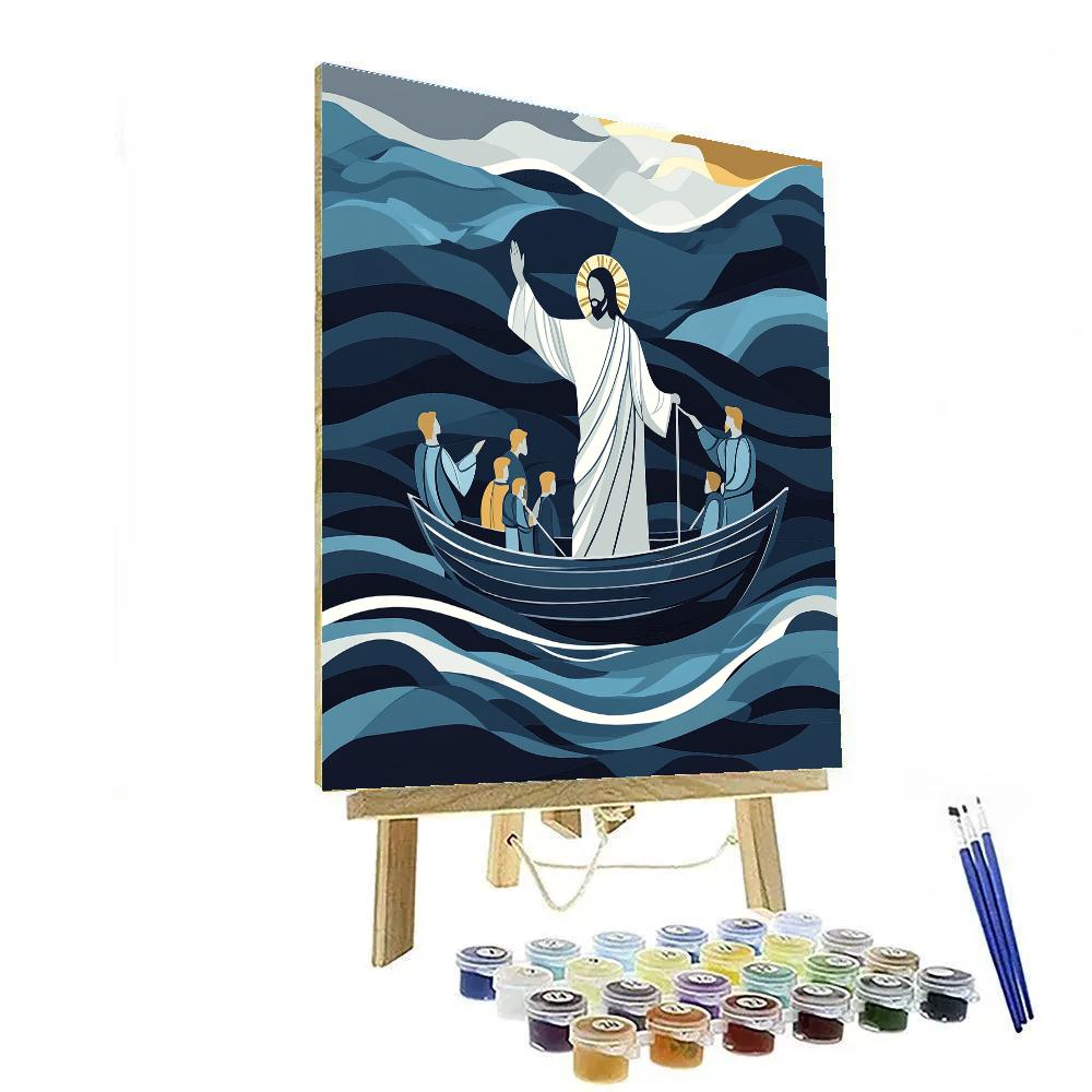 Jesus Calms The Storm In Indigo Seas Number painting