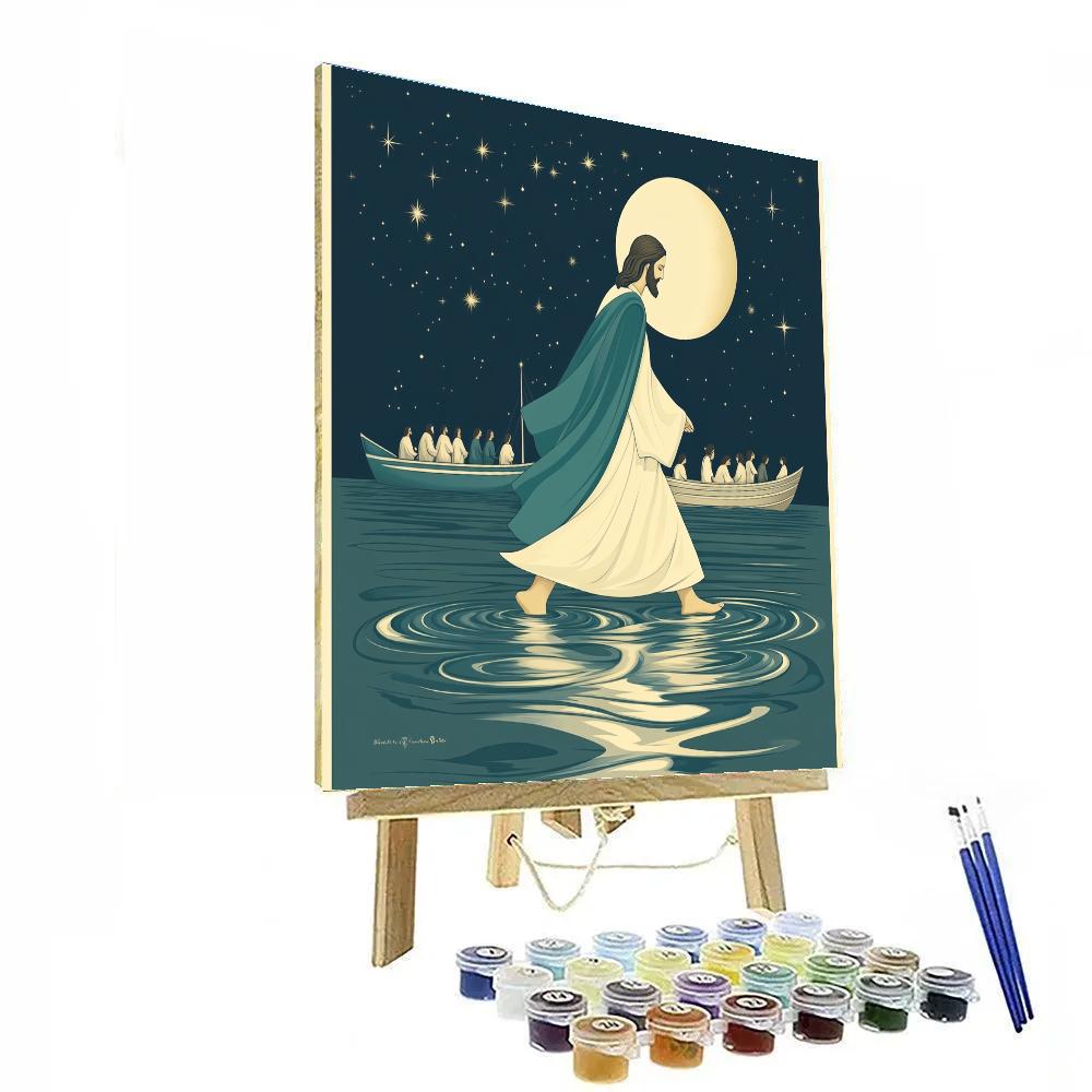Jesus Walks The Water In Moonlit Calm paint by color