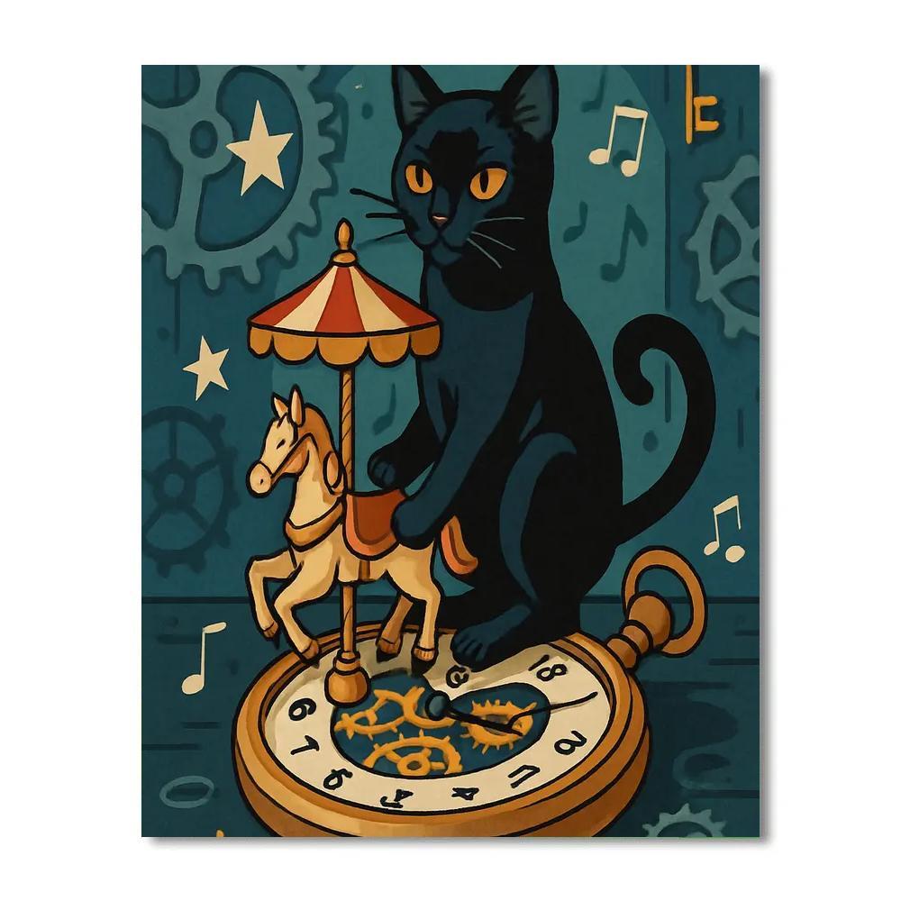 Clockwork Carousel Cat Numbered painting kits