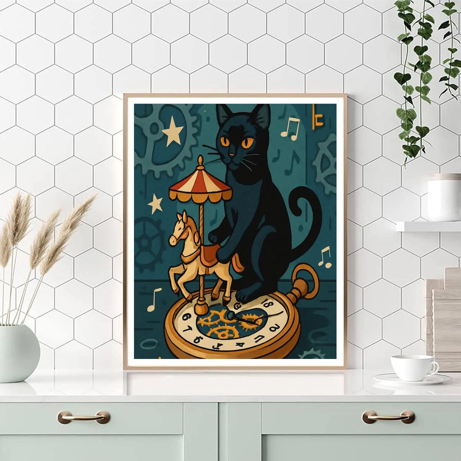 Clockwork Carousel Cat Numbered painting kits