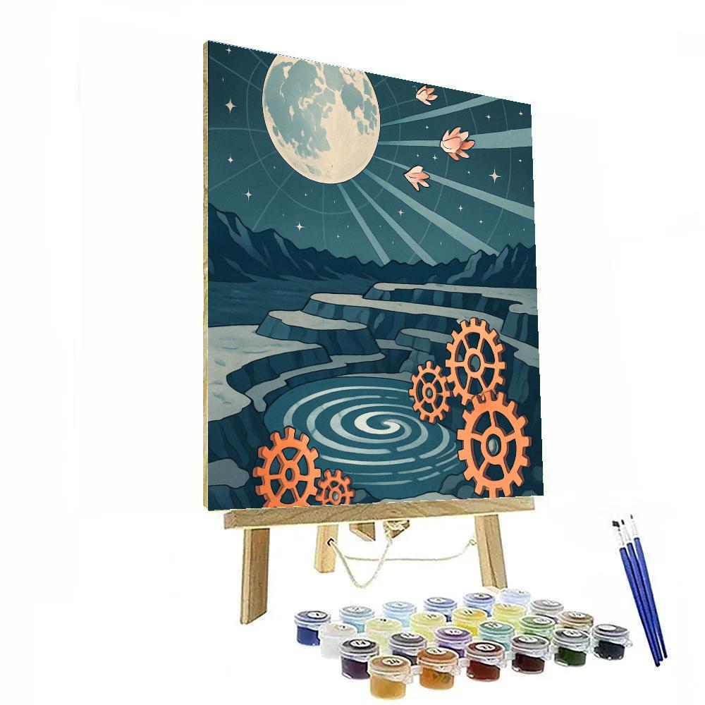 Clockwork Tidal Garden Under The Moon Number painting