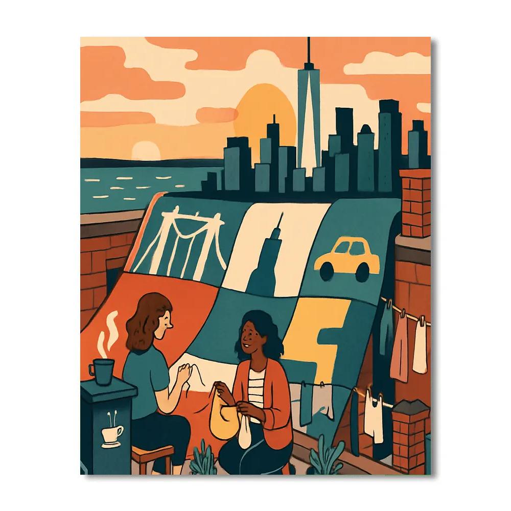 Skyline Quilt With New York In The Seams Paint by numbers kits