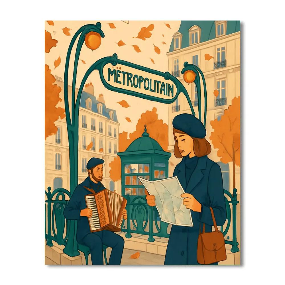 Art Nouveau Paris Metro Poster Scene Paint by numbers kits