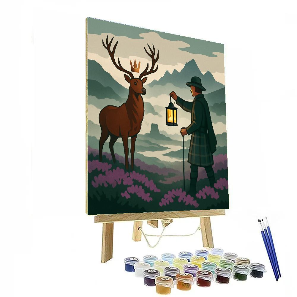 Stag Procession Across Scotland Moorland paint by number