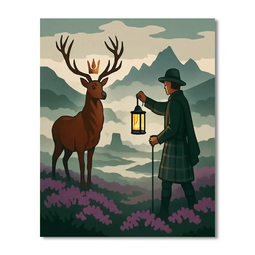Stag Procession Across Scotland Moorland paint by number