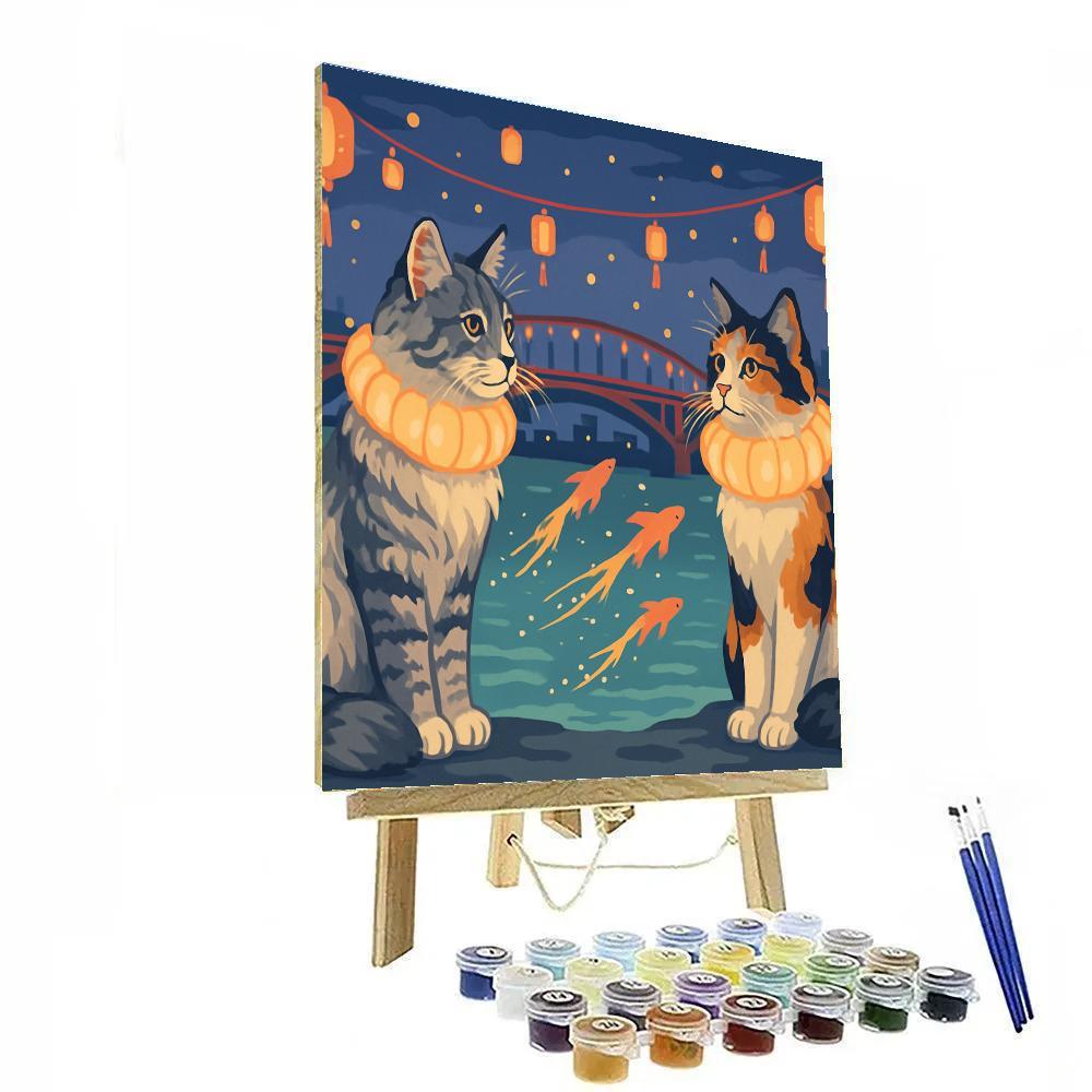 Lantern Festival With Cat Guardians Numbered painting kits