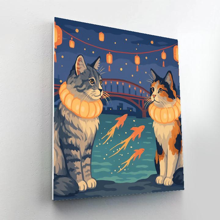 Lantern Festival With Cat Guardians Numbered painting kits