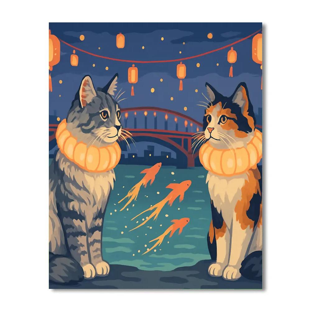 Lantern Festival With Cat Guardians Numbered painting kits