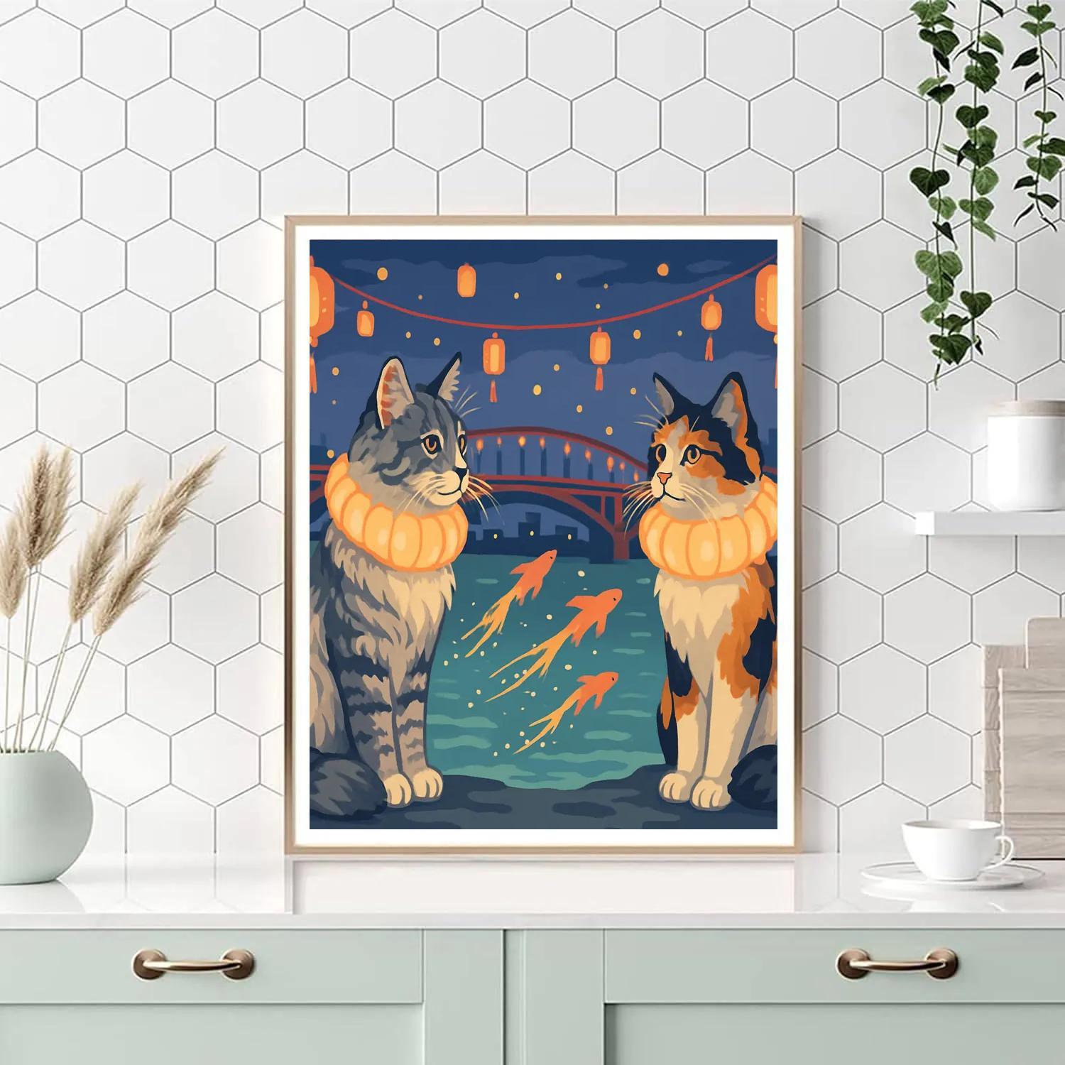 Lantern Festival With Cat Guardians Numbered painting kits