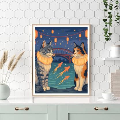 Lantern Festival With Cat Guardians Numbered painting kits