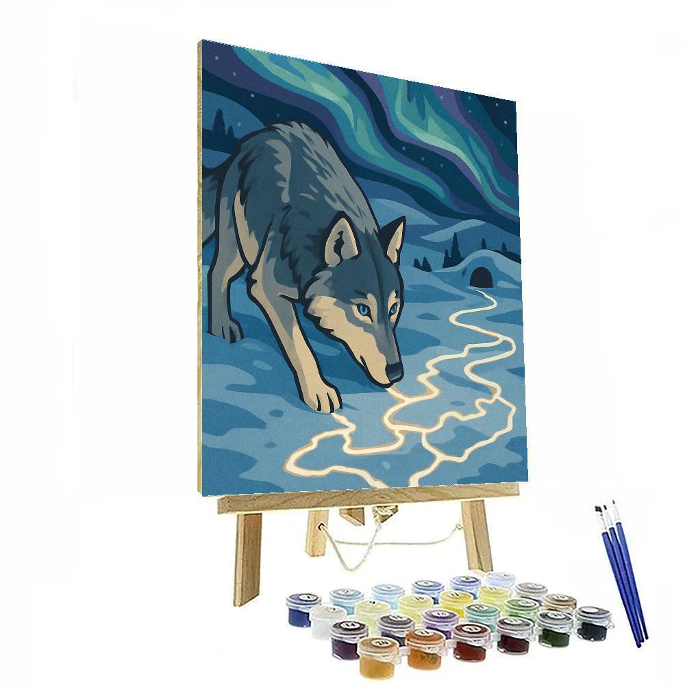 Mapmaker Wolf Under Aurora Ribbons Paint by numbers art