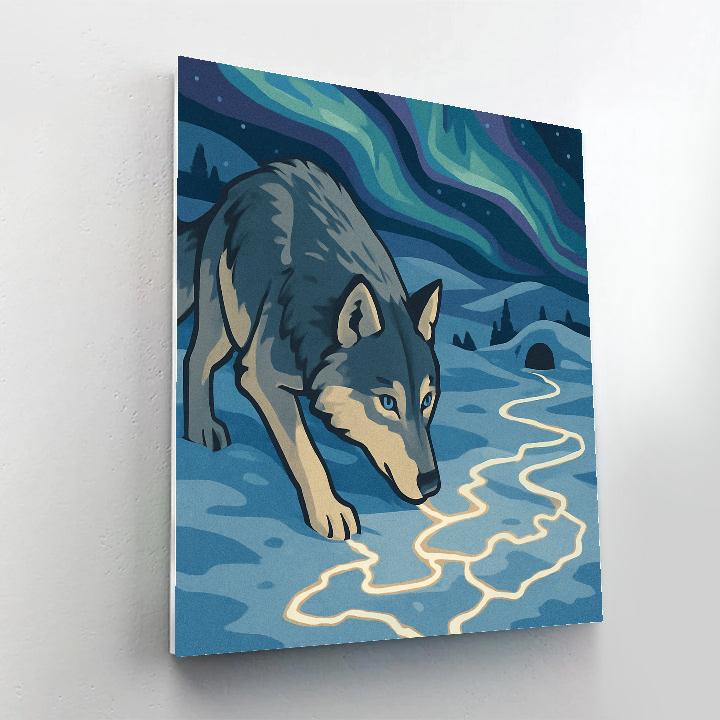 Mapmaker Wolf Under Aurora Ribbons Paint by numbers art