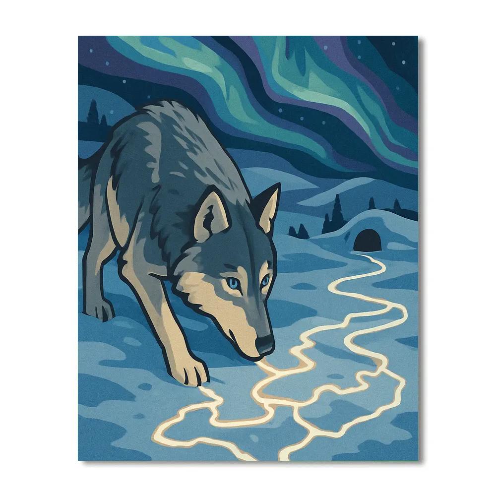 Mapmaker Wolf Under Aurora Ribbons Paint by numbers art