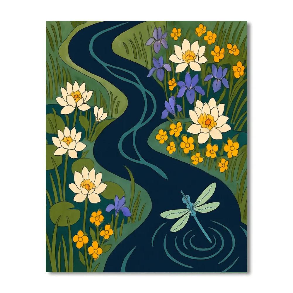 River Delta Garden With Flowers Paint by numbers art