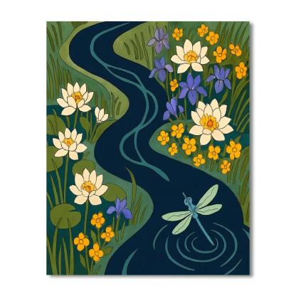River Delta Garden With Flowers Paint by numbers art