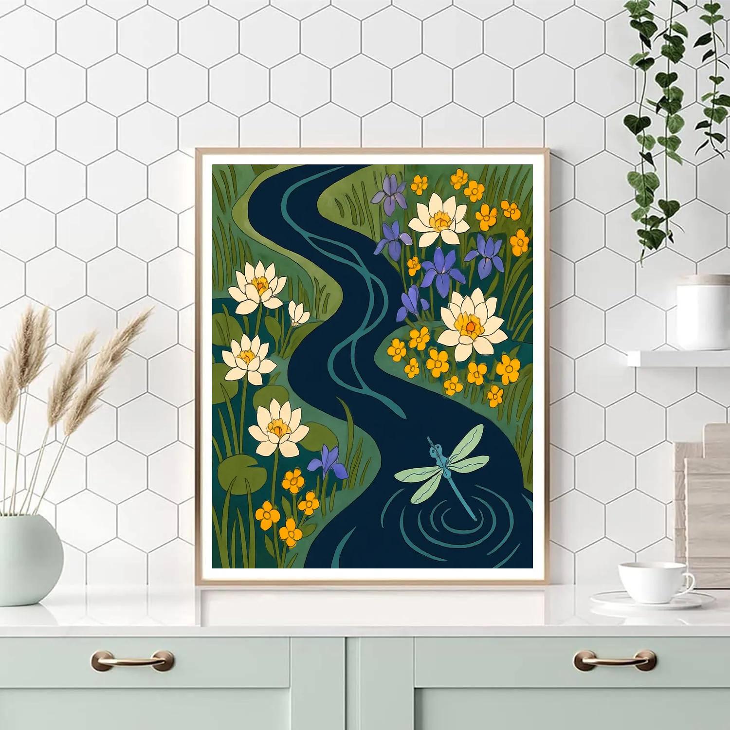 River Delta Garden With Flowers Paint by numbers art