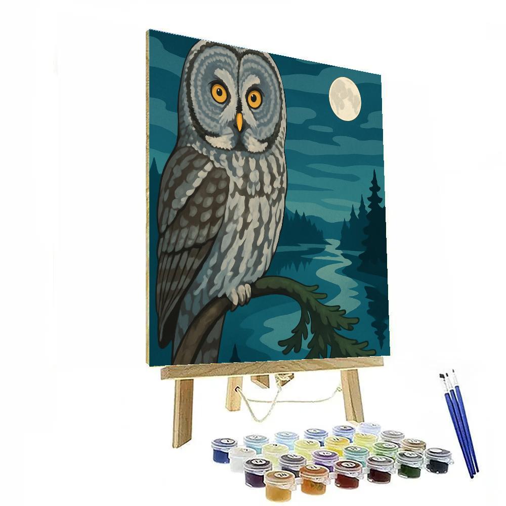 Moonlit Canopy With Owl Sentinel paint by color