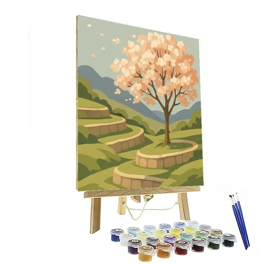 Terraced Orchard With Tree In Spring Bloom Painting by numbers kit