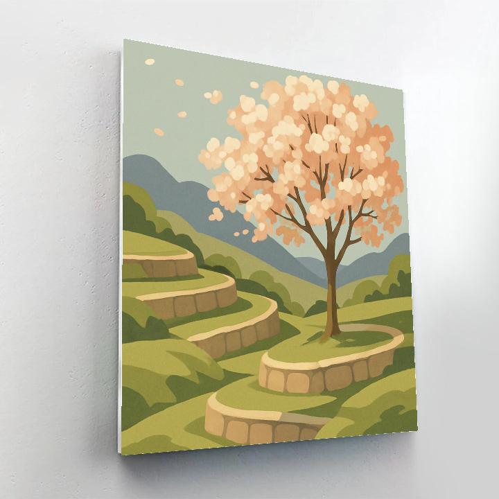 Terraced Orchard With Tree In Spring Bloom Painting by numbers kit