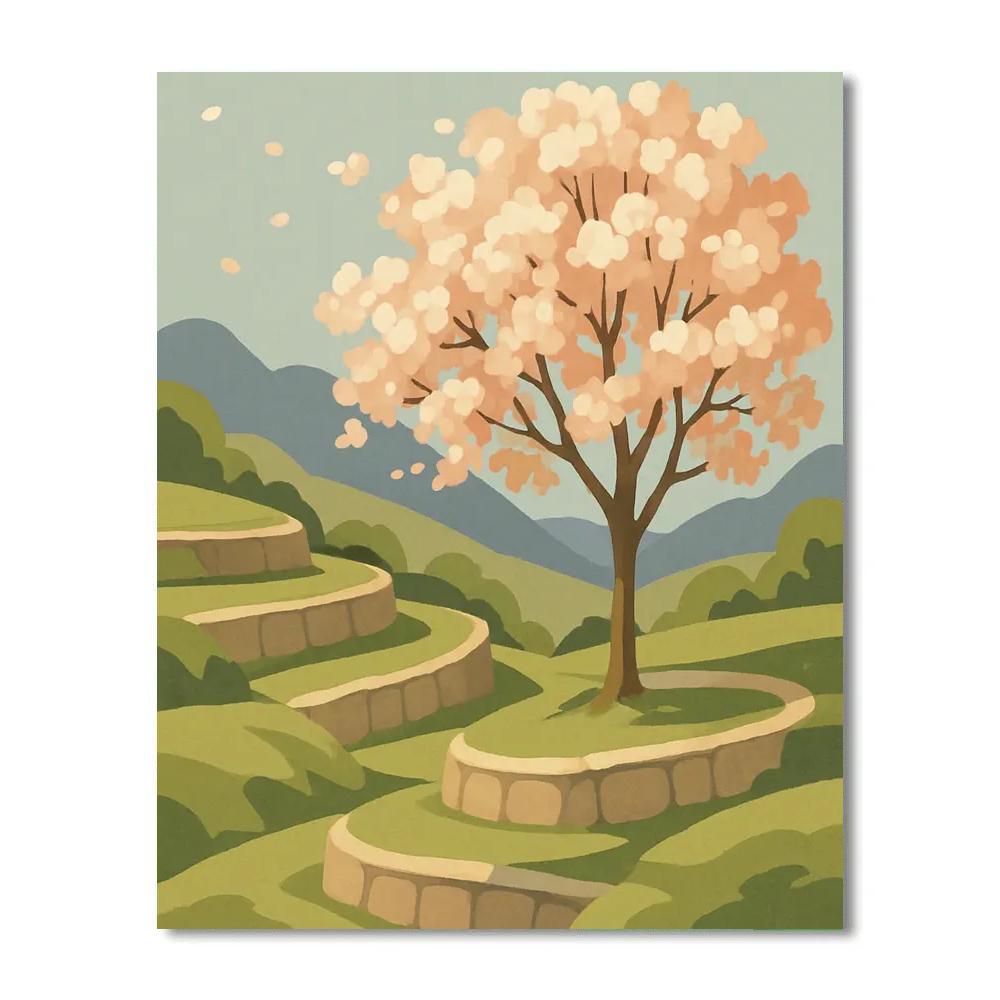 Terraced Orchard With Tree In Spring Bloom Painting by numbers kit