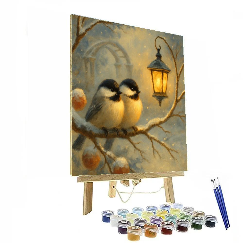 Lantern Glow Chickadees In The Snowy Arbor painting number kit