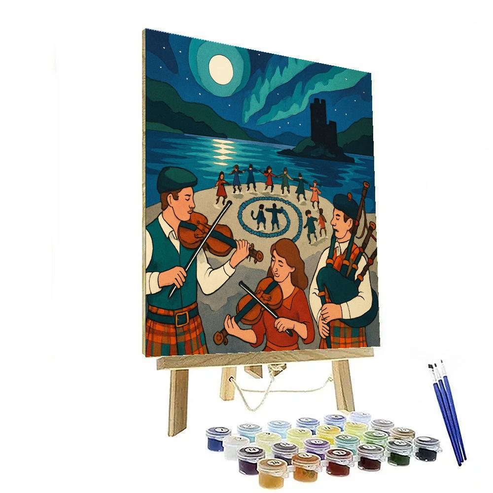 Lochside Ceilidh With Aurora, Scotland Inspired paint by number
