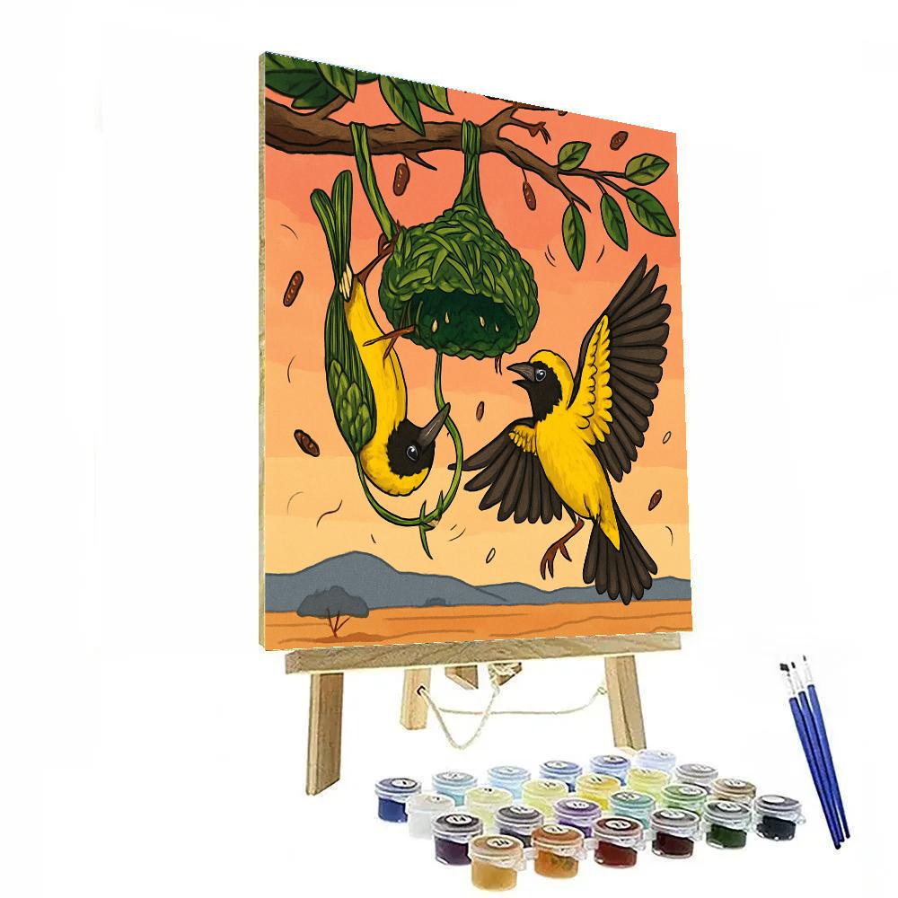 Crown Weaver Nest Birds Paint by numbers art